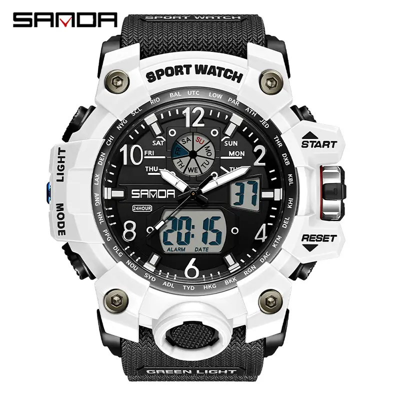 Sanda Black LED Digital Sport Watch Men Waterproof Multi-Function