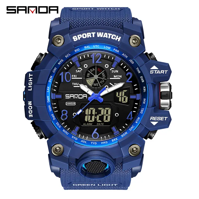 Sanda Black LED Digital Sport Watch Men Waterproof Multi-Function