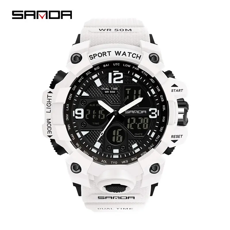 Sanda Black LED Digital Sport Watch Men Waterproof Multi-Function