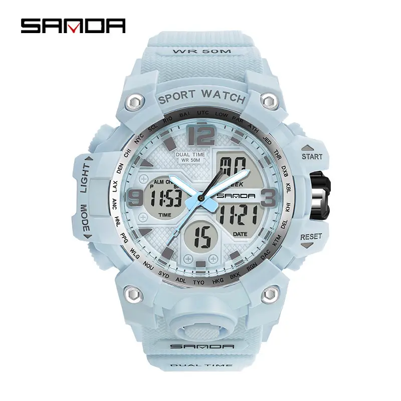 Sanda Black LED Digital Sport Watch Men Waterproof Multi-Function