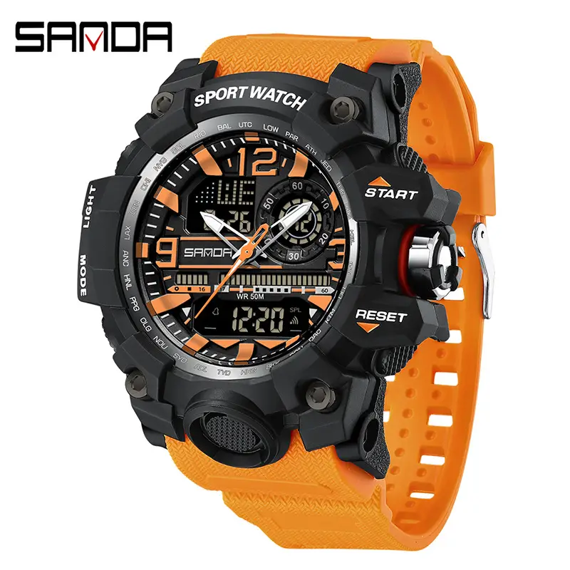 Sanda Black LED Digital Sport Watch Men Waterproof Multi-Function