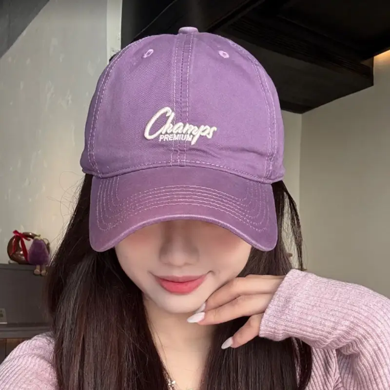 Pink Vintage Letter Baseball Cap Wide Brim Student Hat - Image 10