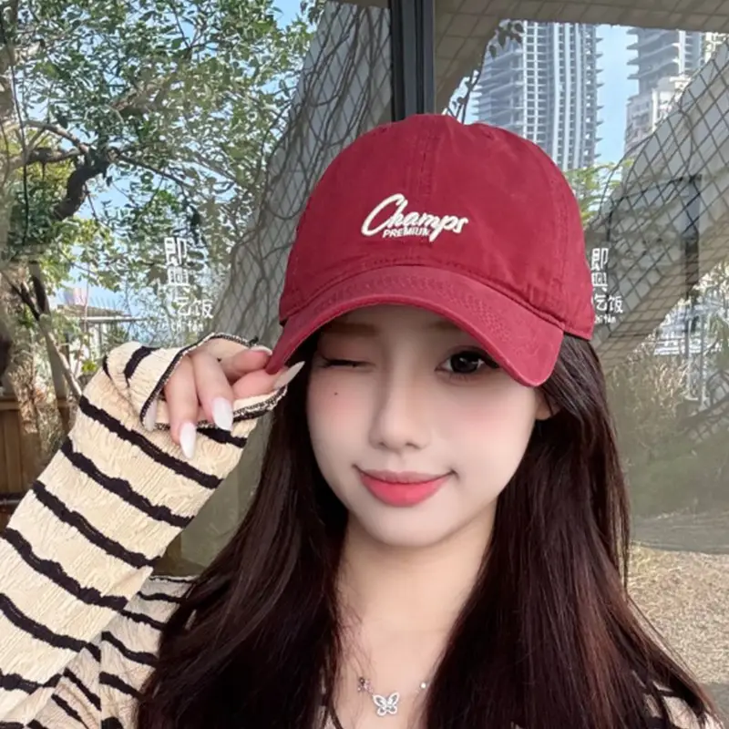 Pink Vintage Letter Baseball Cap Wide Brim Student Hat - Image 11