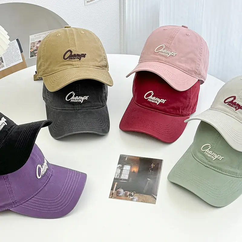 Pink Vintage Letter Baseball Cap Wide Brim Student Hat - Image 12