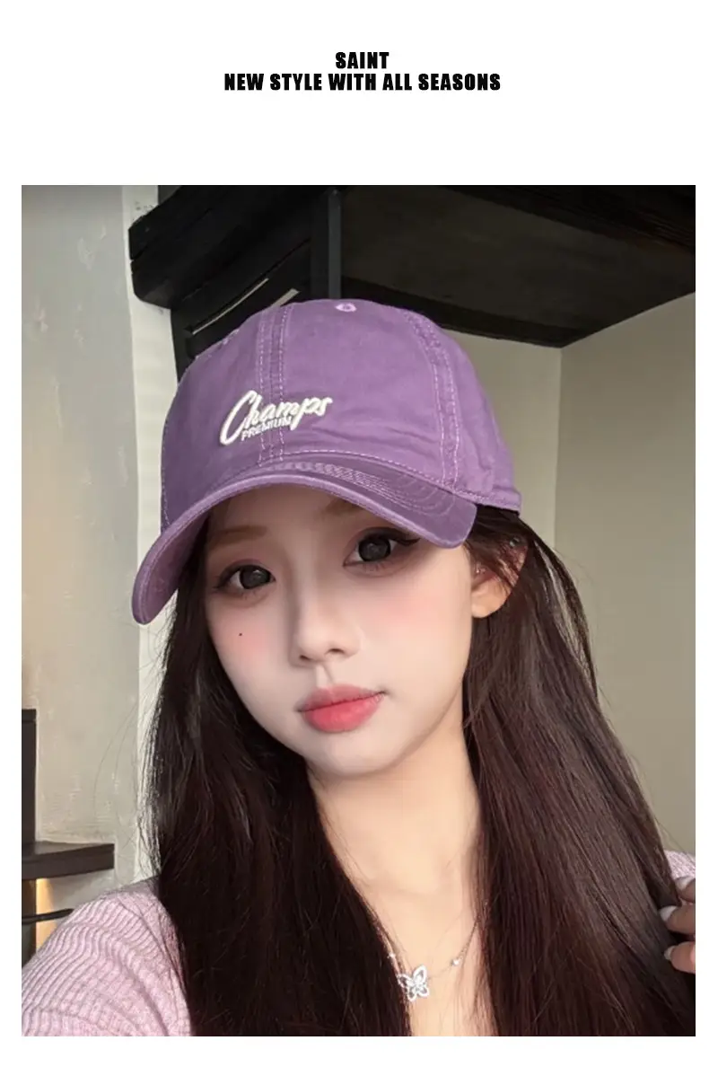 Pink Vintage Letter Baseball Cap Wide Brim Student Hat — feature 1