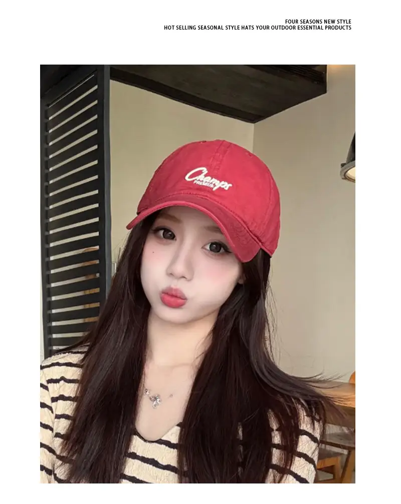Pink Vintage Letter Baseball Cap Wide Brim Student Hat — feature 3
