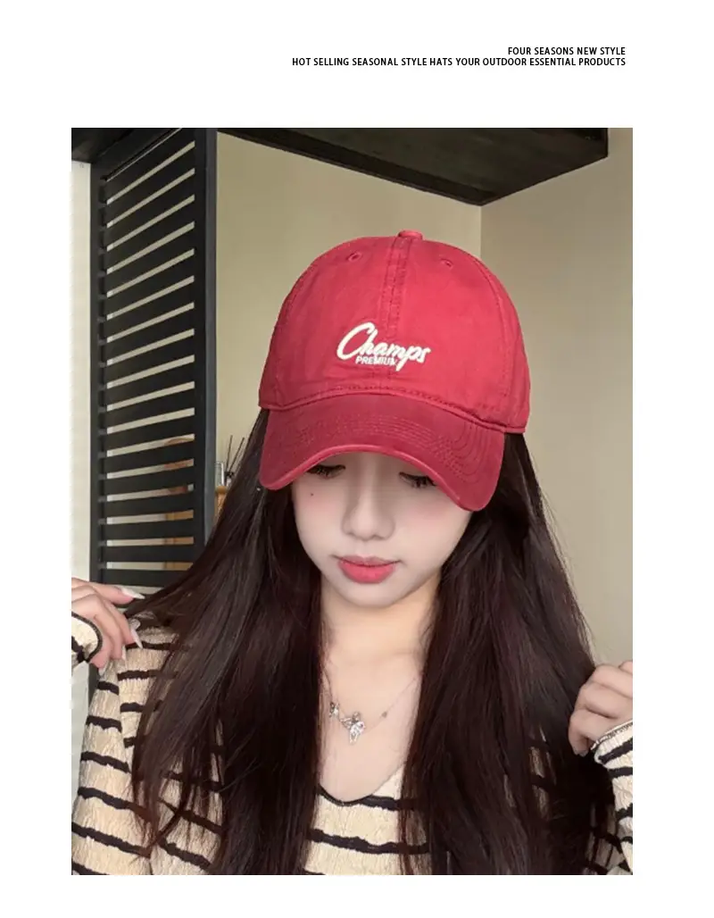 Pink Vintage Letter Baseball Cap Wide Brim Student Hat — feature 4