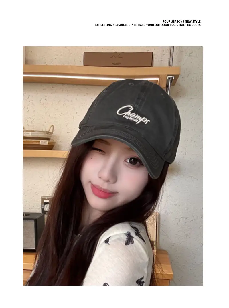 Pink Vintage Letter Baseball Cap Wide Brim Student Hat — feature 5