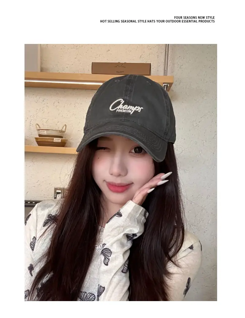 Pink Vintage Letter Baseball Cap Wide Brim Student Hat — feature 6