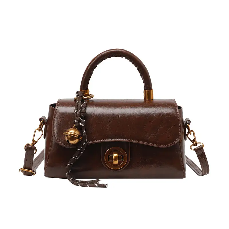 Women's Brown Leather Shoulder Crossbody Bag with Chain Strap - Image 2