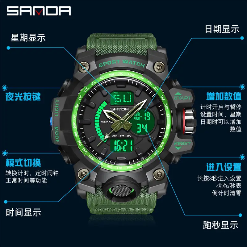Sanda Cool Dual Display Sports Watch for Men - Image 81