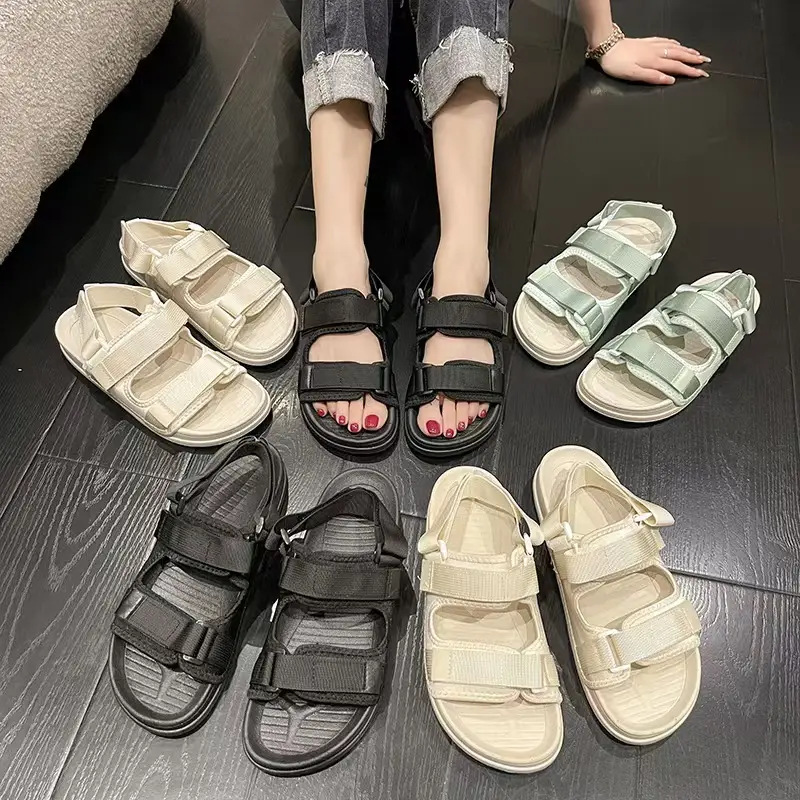 New Summer Sandals Women's Velcro Non-slip Outer Wear Beach Shoes Student Flat Non-slip All-match Thick Bottom Sandals - Image 4