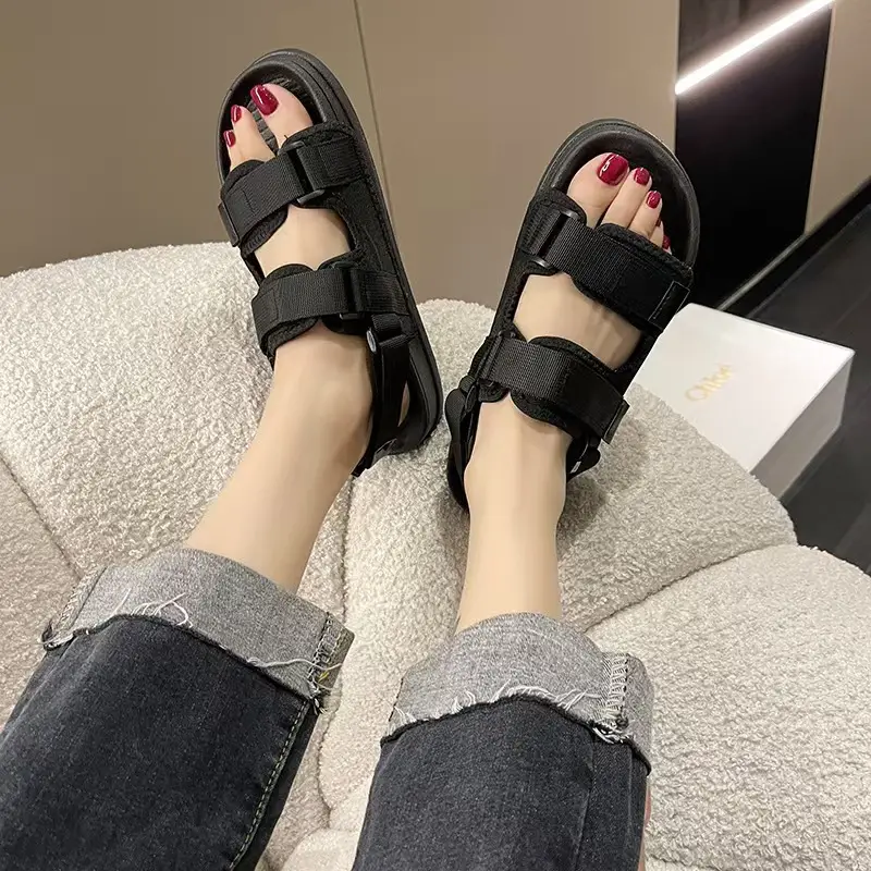 New Summer Sandals Women's Velcro Non-slip Outer Wear Beach Shoes Student Flat Non-slip All-match Thick Bottom Sandals - Image 5