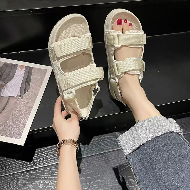 New Summer Sandals Women's Velcro Non-slip Outer Wear Beach Shoes Student Flat Non-slip All-match Thick Bottom Sandals - Image 6