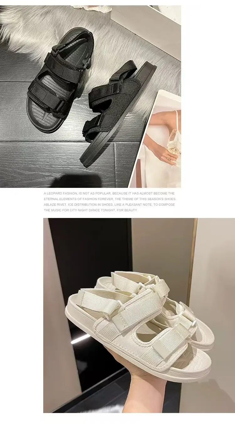 New Summer Sandals Women's Velcro Non-slip Outer Wear Beach Shoes Student Flat Non-slip All-match Thick Bottom Sandals — feature 12