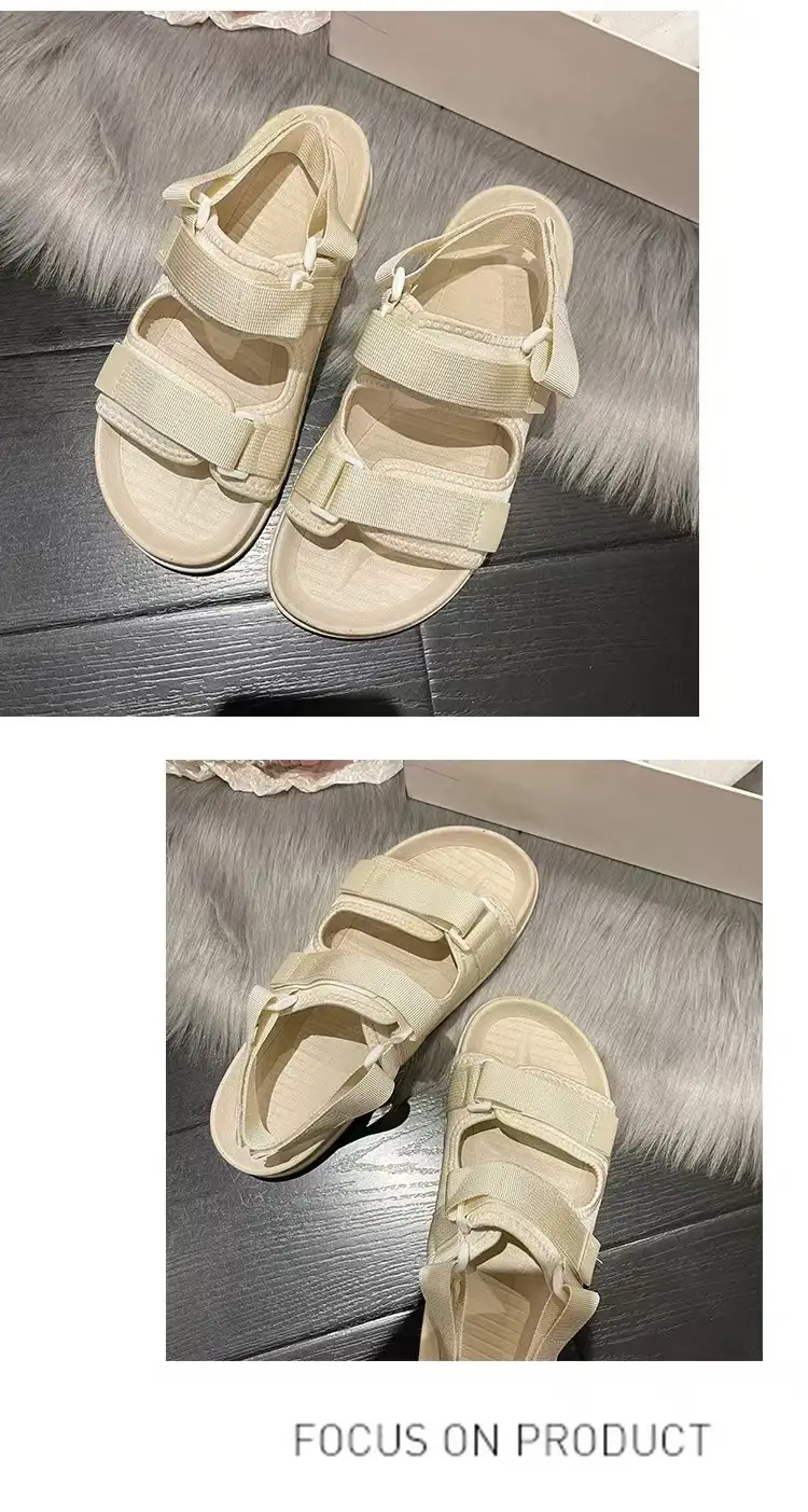 New Summer Sandals Women's Velcro Non-slip Outer Wear Beach Shoes Student Flat Non-slip All-match Thick Bottom Sandals — feature 13