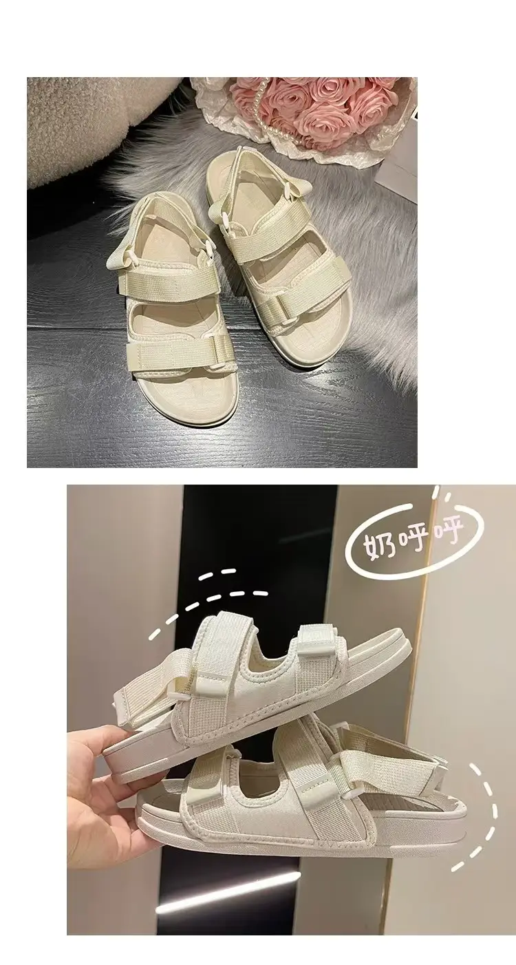 New Summer Sandals Women's Velcro Non-slip Outer Wear Beach Shoes Student Flat Non-slip All-match Thick Bottom Sandals — feature 15