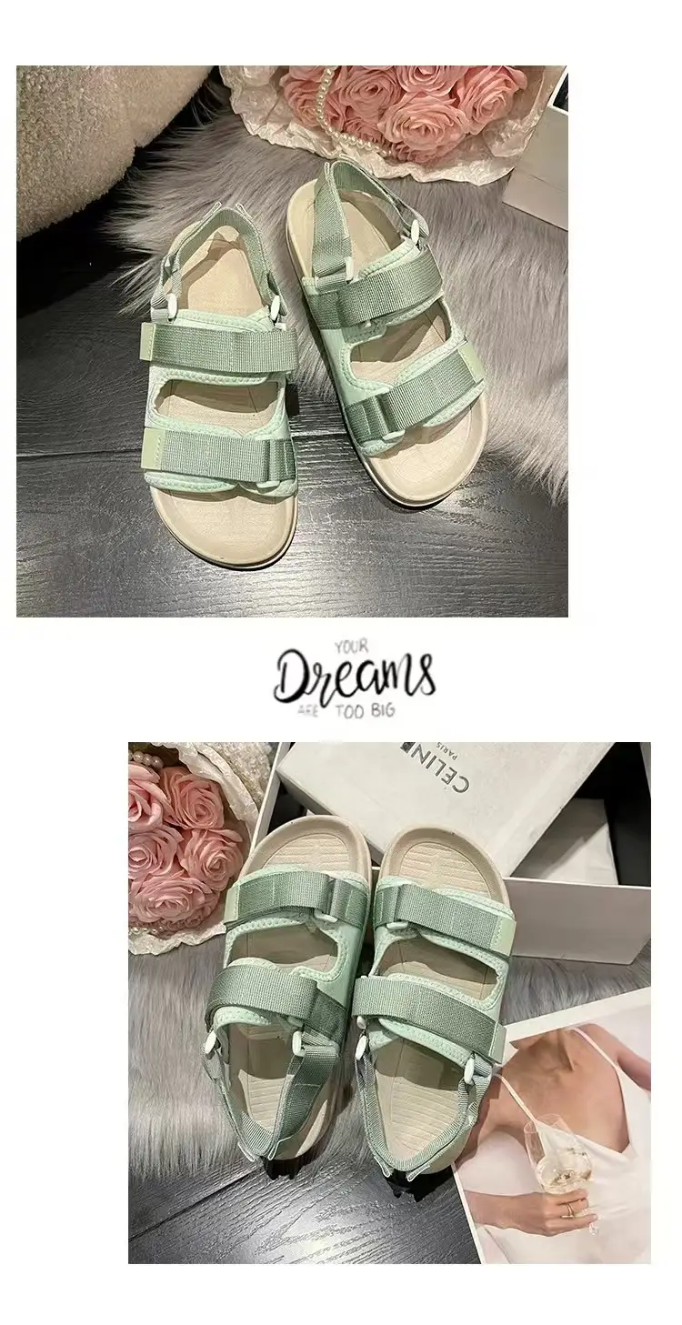 New Summer Sandals Women's Velcro Non-slip Outer Wear Beach Shoes Student Flat Non-slip All-match Thick Bottom Sandals — feature 16