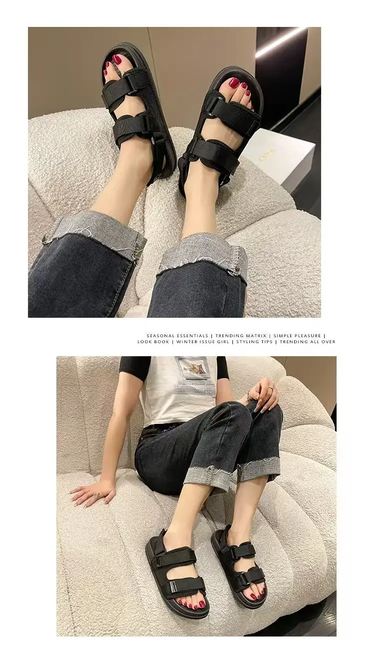 New Summer Sandals Women's Velcro Non-slip Outer Wear Beach Shoes Student Flat Non-slip All-match Thick Bottom Sandals — feature 2
