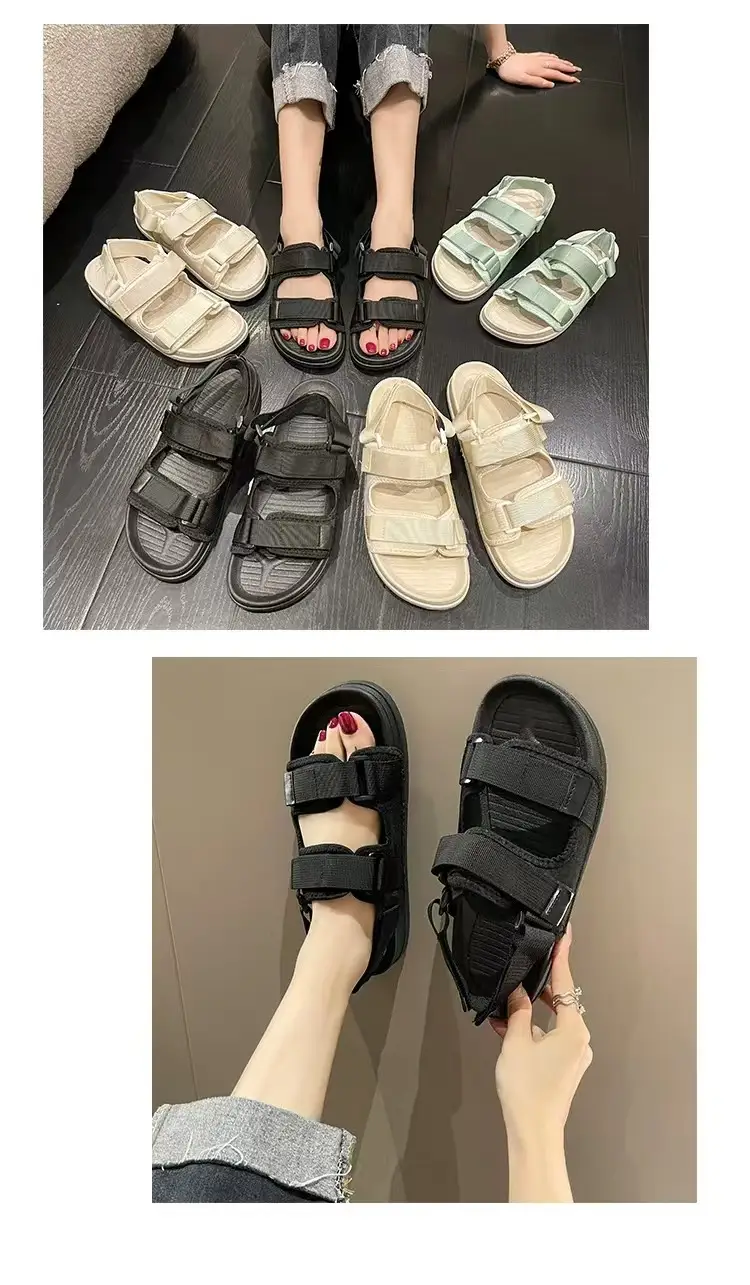New Summer Sandals Women's Velcro Non-slip Outer Wear Beach Shoes Student Flat Non-slip All-match Thick Bottom Sandals — feature 3