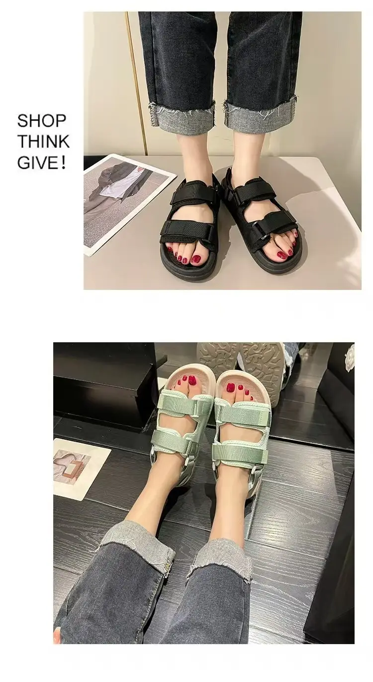 New Summer Sandals Women's Velcro Non-slip Outer Wear Beach Shoes Student Flat Non-slip All-match Thick Bottom Sandals — feature 4