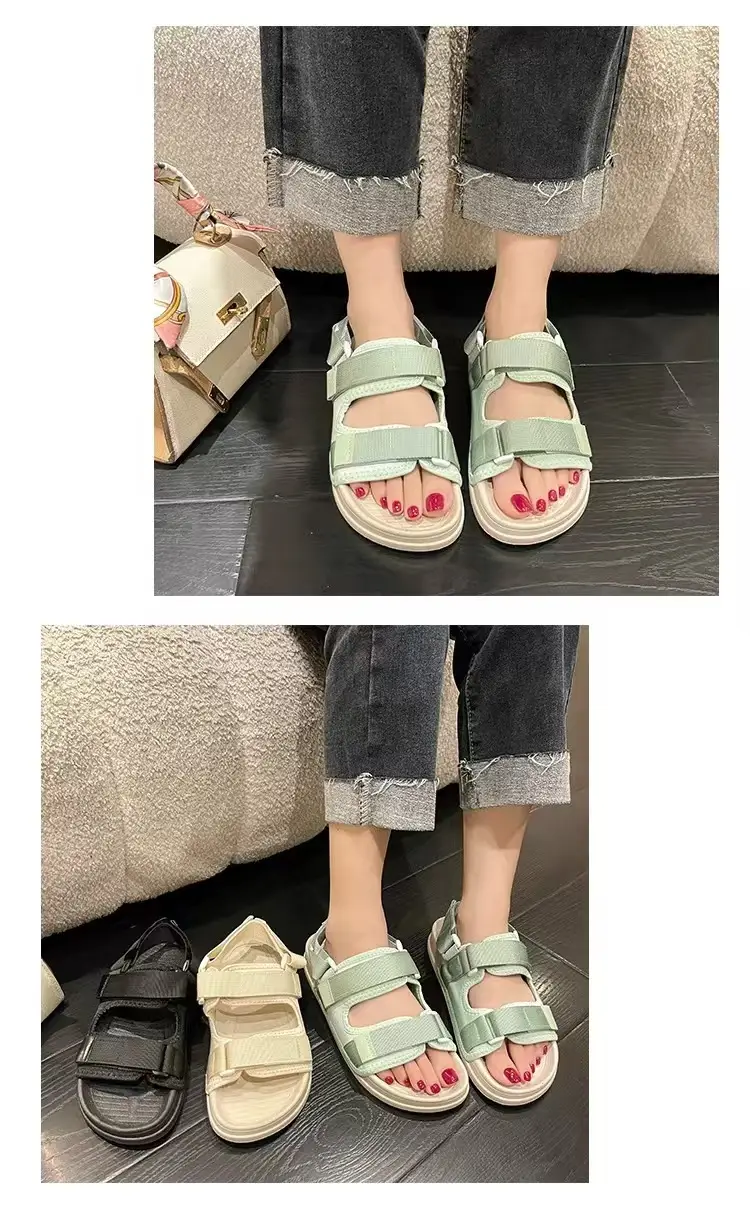 New Summer Sandals Women's Velcro Non-slip Outer Wear Beach Shoes Student Flat Non-slip All-match Thick Bottom Sandals — feature 5