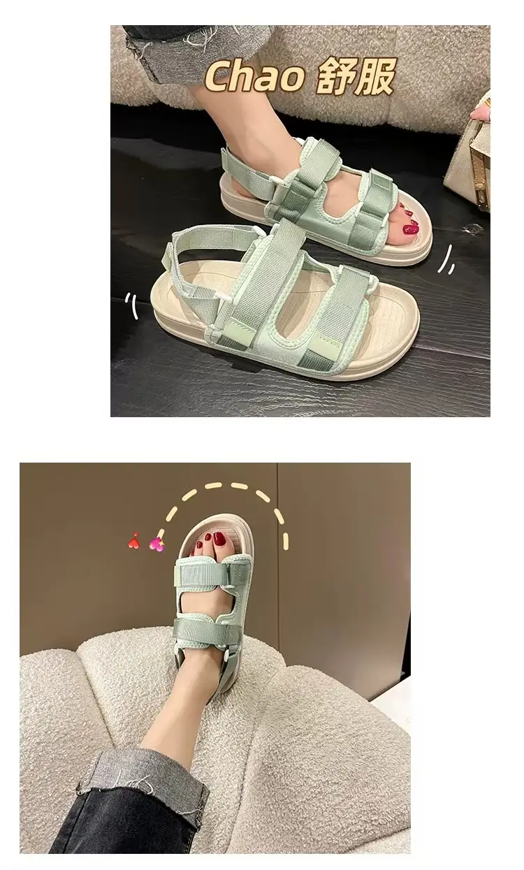 New Summer Sandals Women's Velcro Non-slip Outer Wear Beach Shoes Student Flat Non-slip All-match Thick Bottom Sandals — feature 6