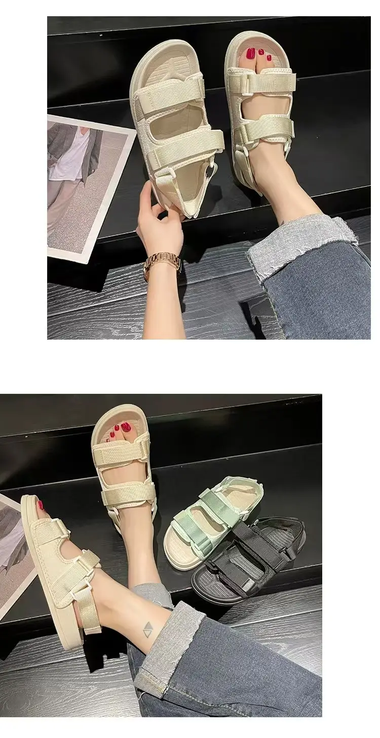 New Summer Sandals Women's Velcro Non-slip Outer Wear Beach Shoes Student Flat Non-slip All-match Thick Bottom Sandals — feature 7