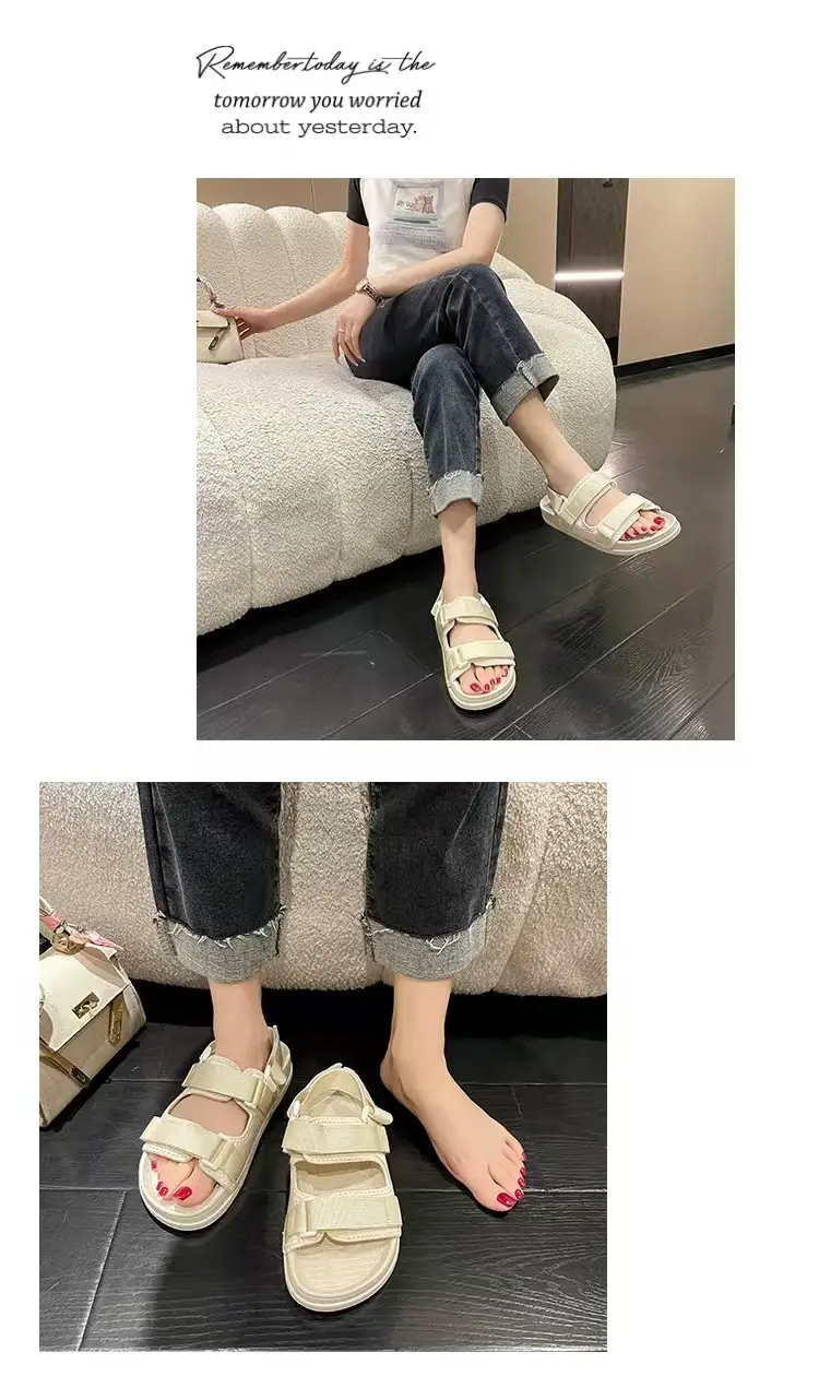 New Summer Sandals Women's Velcro Non-slip Outer Wear Beach Shoes Student Flat Non-slip All-match Thick Bottom Sandals — feature 8