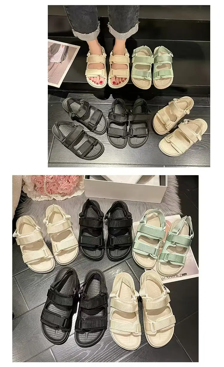 New Summer Sandals Women's Velcro Non-slip Outer Wear Beach Shoes Student Flat Non-slip All-match Thick Bottom Sandals — feature 9