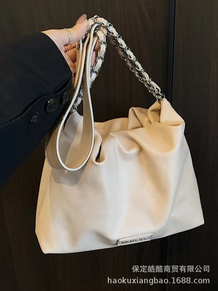 Women Crossbody Bag Chain Shoulder Bucket Bag Beige 2025