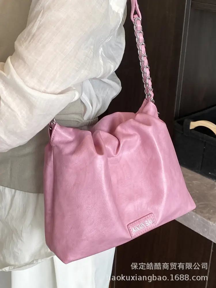 Women Crossbody Bag Chain Shoulder Bucket Bag Beige 2025