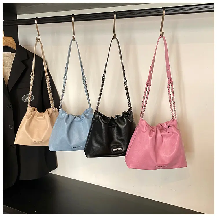 Women Crossbody Bag Chain Shoulder Bucket Bag Beige 2025 — feature 1