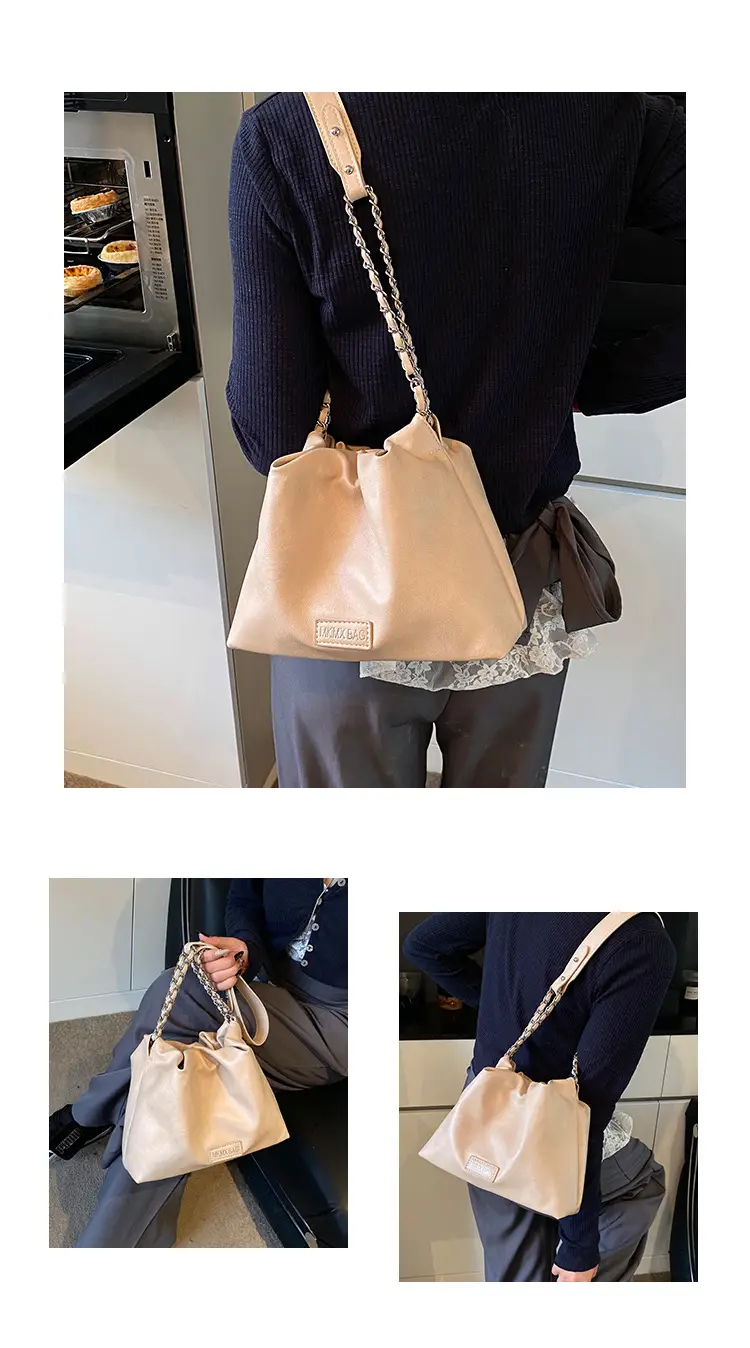 Women Crossbody Bag Chain Shoulder Bucket Bag Beige 2025 — feature 10