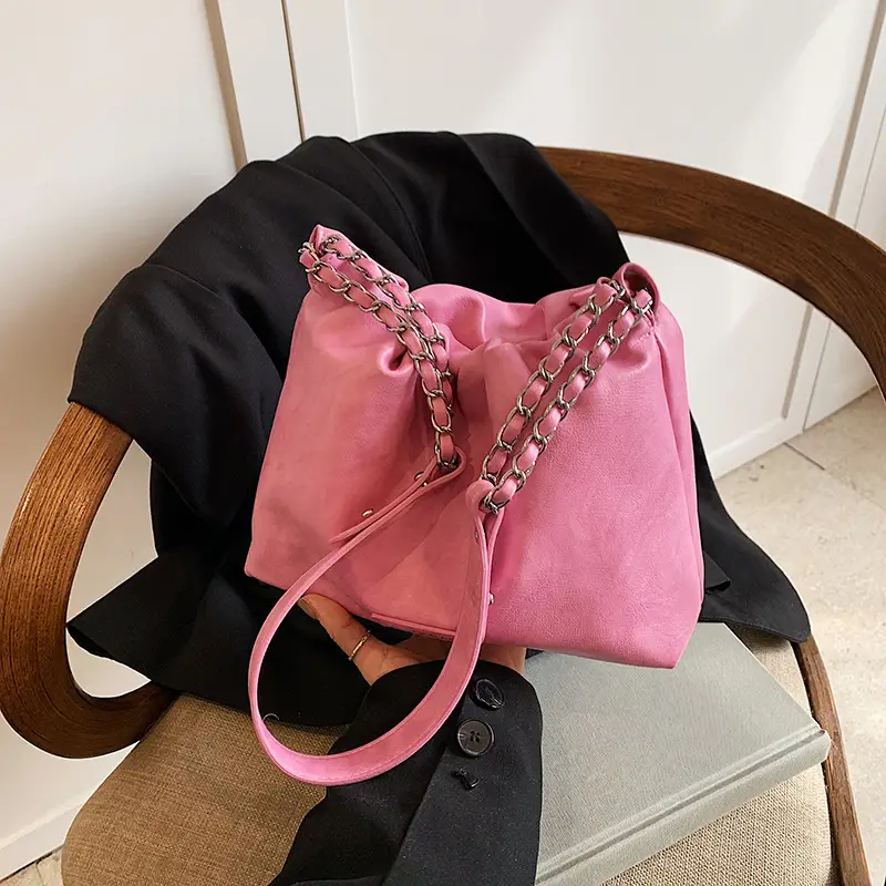 Women Crossbody Bag Chain Shoulder Bucket Bag Beige 2025