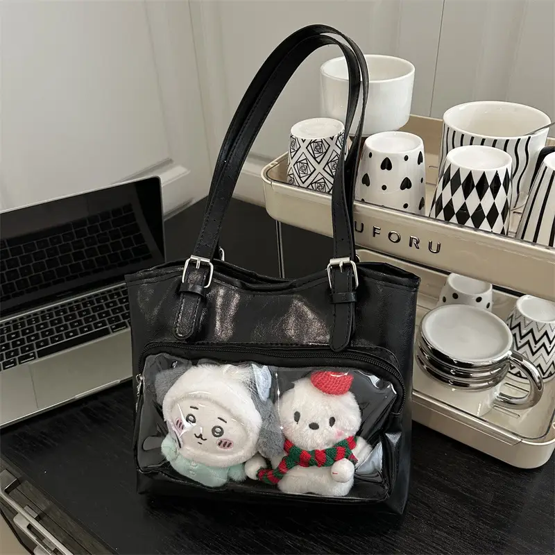 Black College Style Shoulder Tote Bag Large Capacity Women - Image 3
