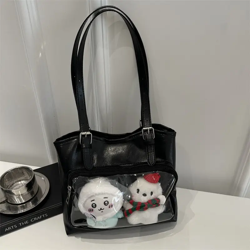 Black College Style Shoulder Tote Bag Large Capacity Women - Image 4