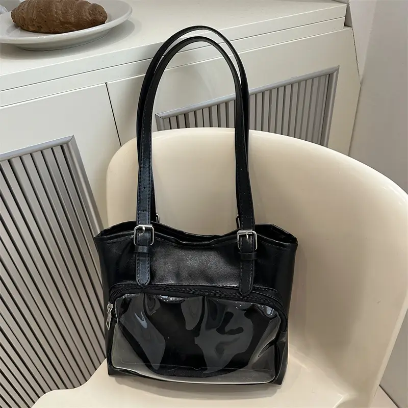 Black College Style Shoulder Tote Bag Large Capacity Women - Image 5