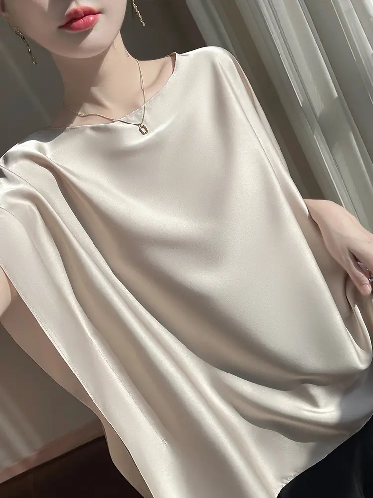 2025 Summer Women Silk Shawl Top Solid Color Casual - Image 7