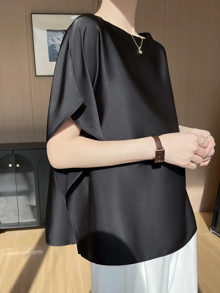 2025 Summer Women Silk Shawl Top Solid Color Casual - Image 8