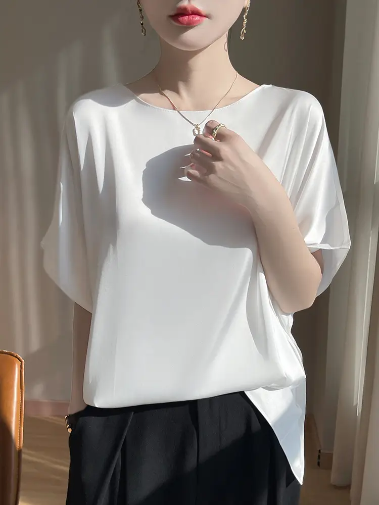 2025 Summer Women Silk Shawl Top Solid Color Casual - Image 9