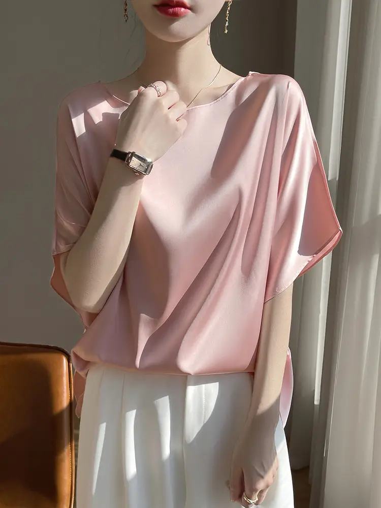 2025 Summer Women Silk Shawl Top Solid Color Casual - Image 10