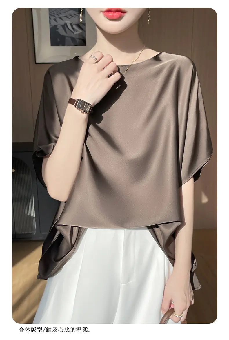 2025 Summer Women Silk Shawl Top Solid Color Casual — feature 14