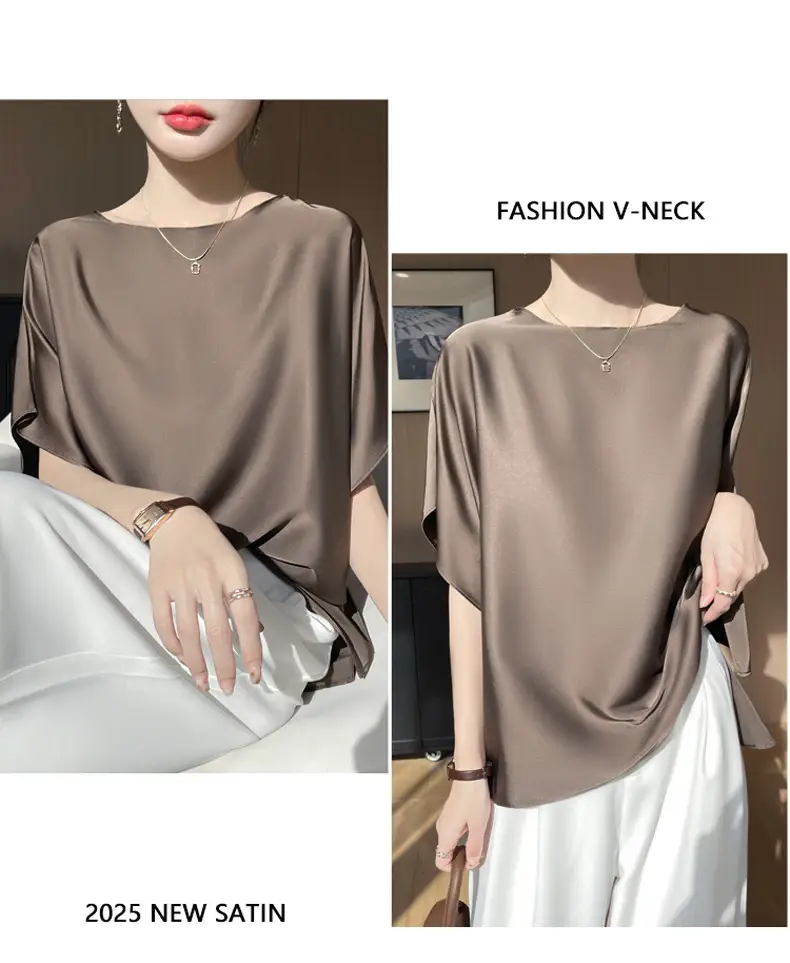 2025 Summer Women Silk Shawl Top Solid Color Casual — feature 15