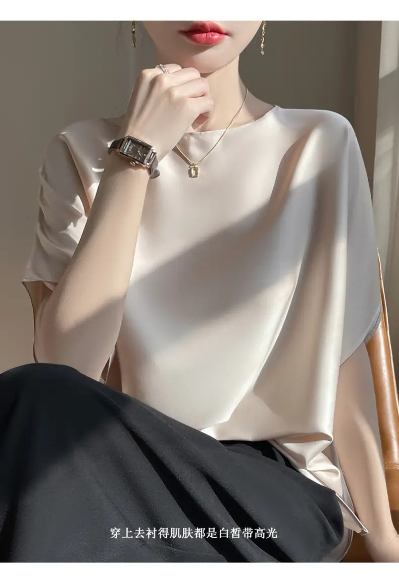 2025 Summer Women Silk Shawl Top Solid Color Casual — feature 16