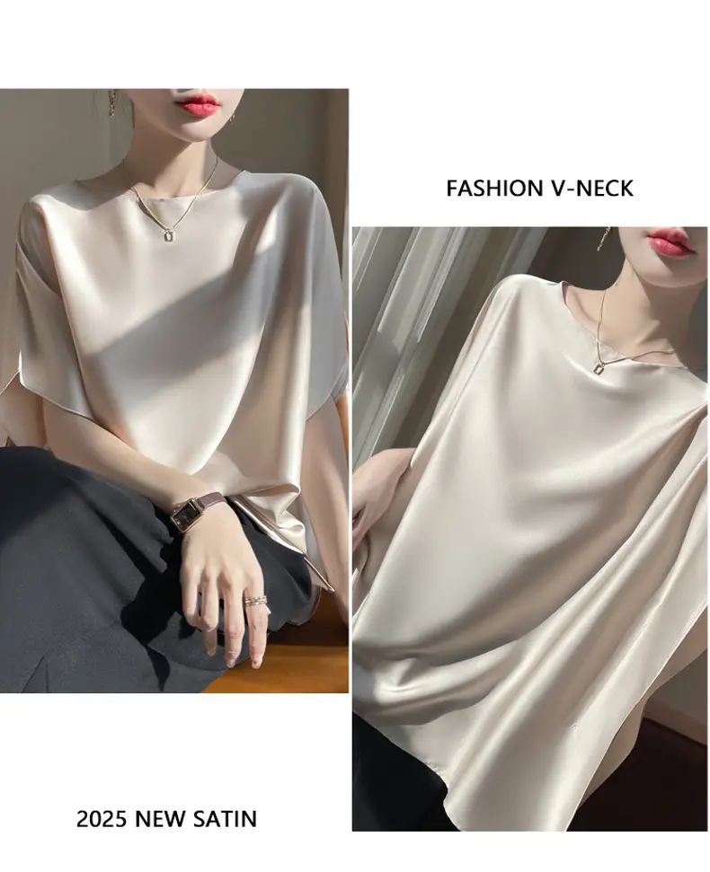 2025 Summer Women Silk Shawl Top Solid Color Casual — feature 18