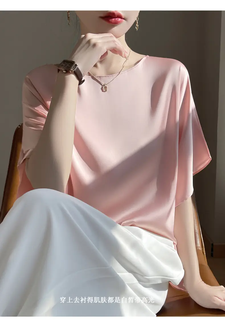 2025 Summer Women Silk Shawl Top Solid Color Casual — feature 19