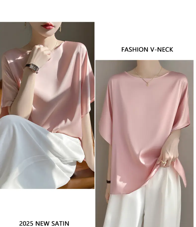 2025 Summer Women Silk Shawl Top Solid Color Casual — feature 21