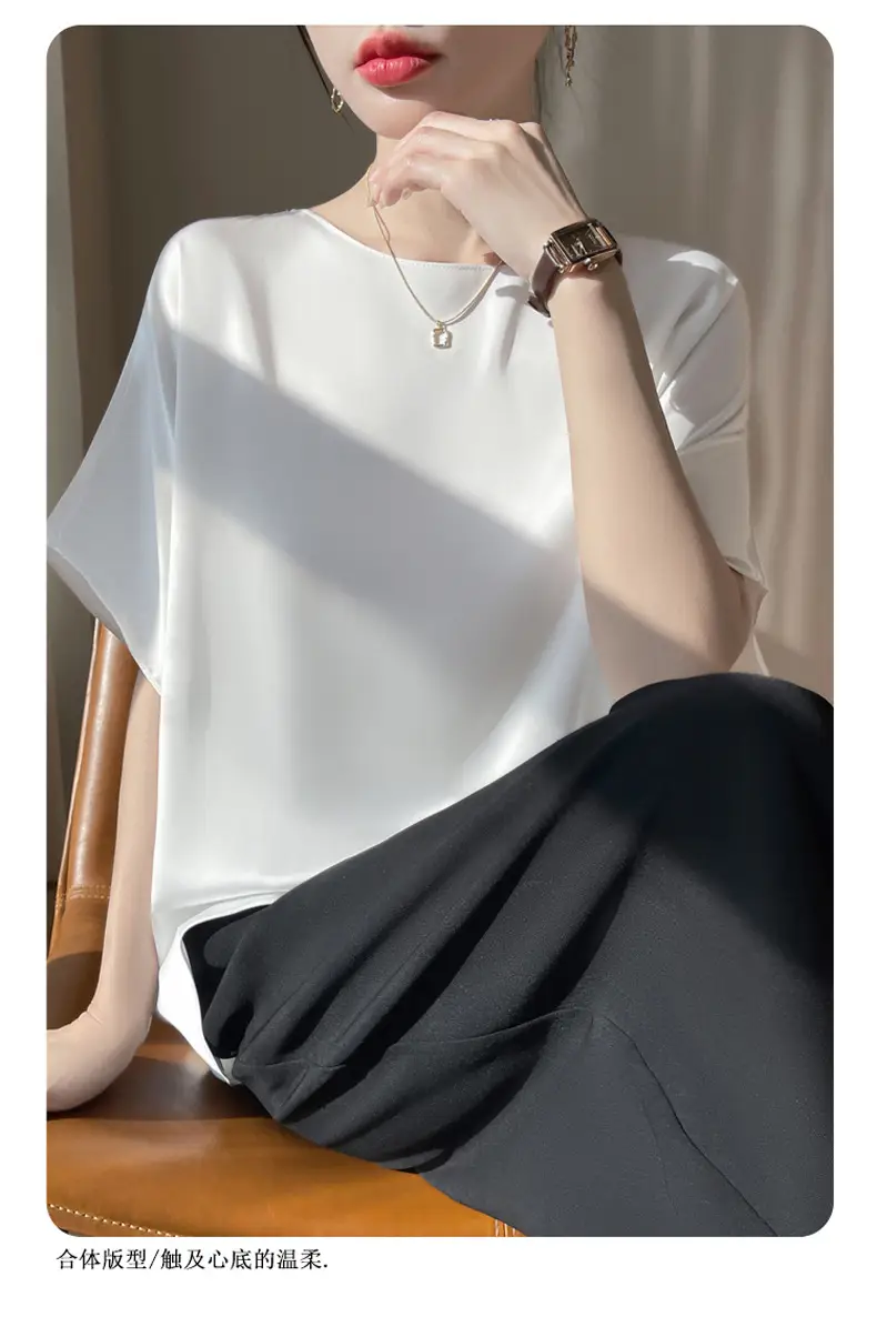 2025 Summer Women Silk Shawl Top Solid Color Casual — feature 23