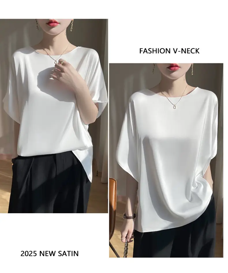 2025 Summer Women Silk Shawl Top Solid Color Casual — feature 24